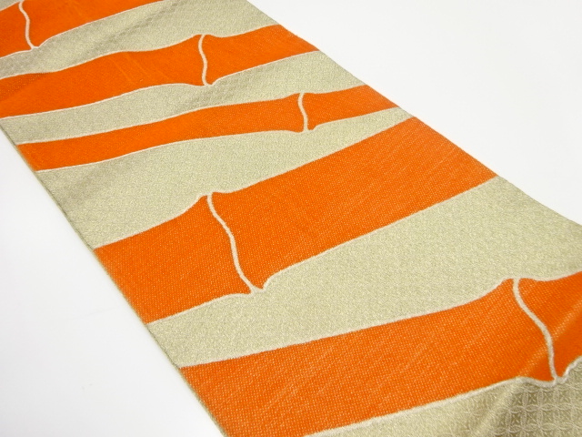 アンティーク　七宝繋ぎに竹模様織り出し袋帯（着用可）